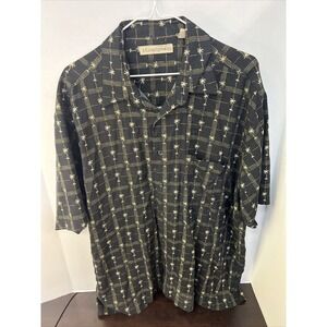 Munsingwear Shirt Mens XL Black Short Sleeve Button Down Palm Tree Pattern